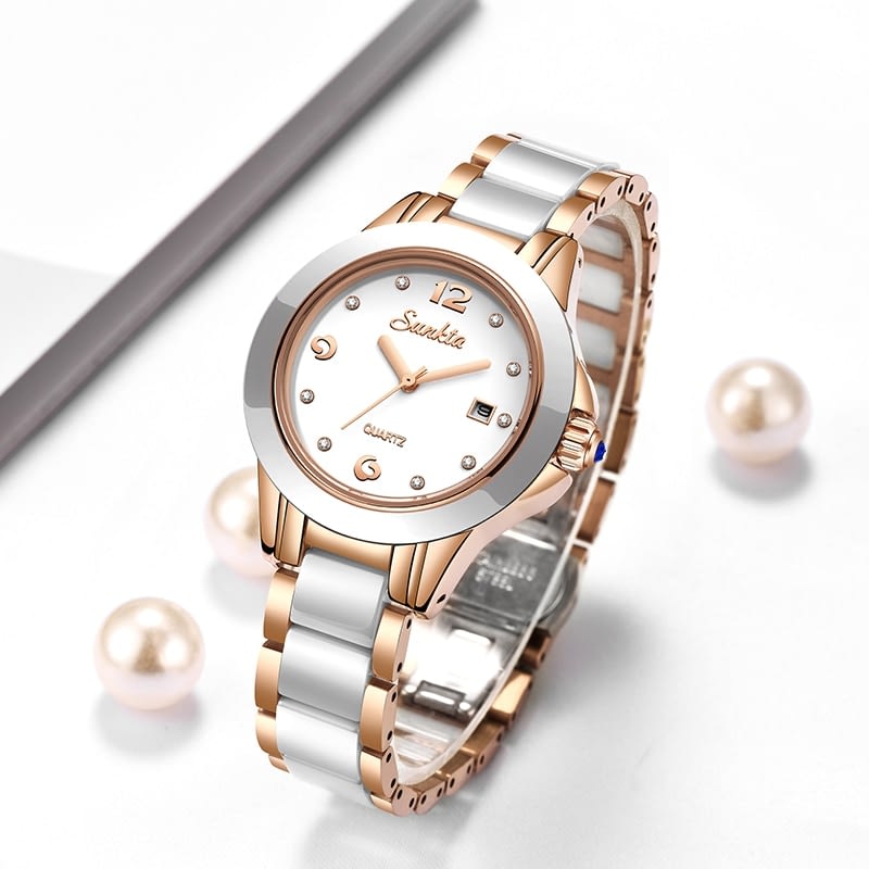 Bracelet Style Round Steel Quartz Watch for Women